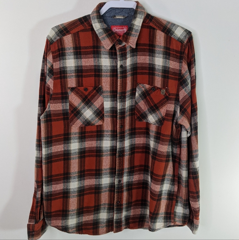 Flannel Shirt Mens Large Red Black Plaid Outdoors